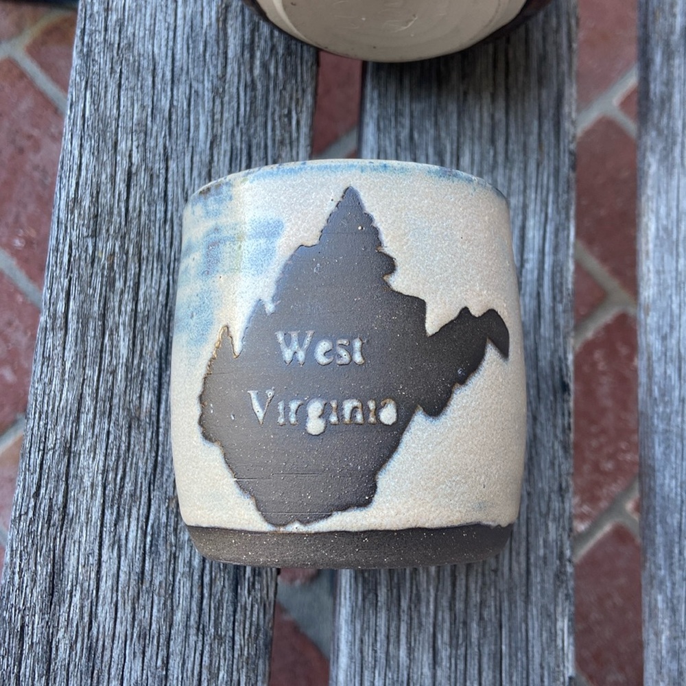 Handcrafted West Virginia State Ceramic Pot - Brown and Cream